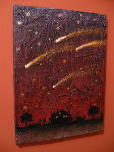canvas painting textured art wall sculpture kids wall art original children's art "Falling Stars" impasto paintings on canvas starry night
