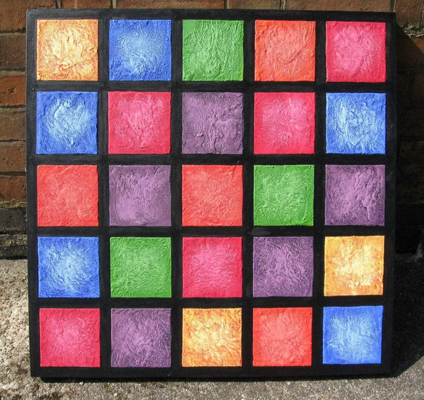 Colour blocks mixed media sculpture on canvas