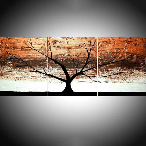 canvas triptych Copper Tree abstract tree painting 