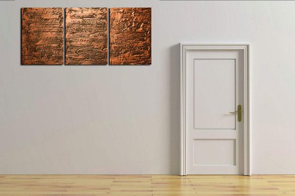 Copper Triptych oversized metal wall art
