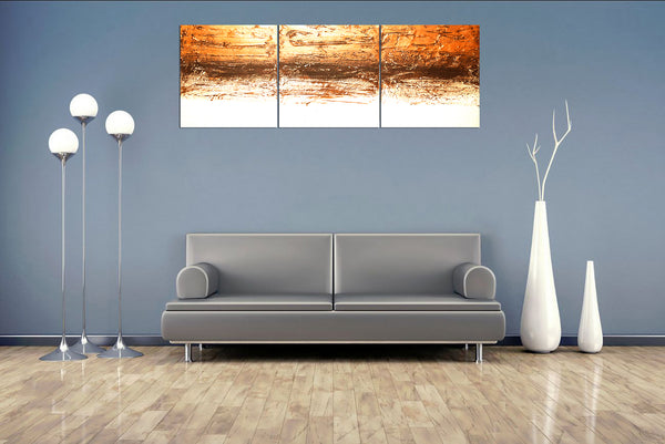 triptych on canvas copper triptych 3 piece abstract on grey wlal