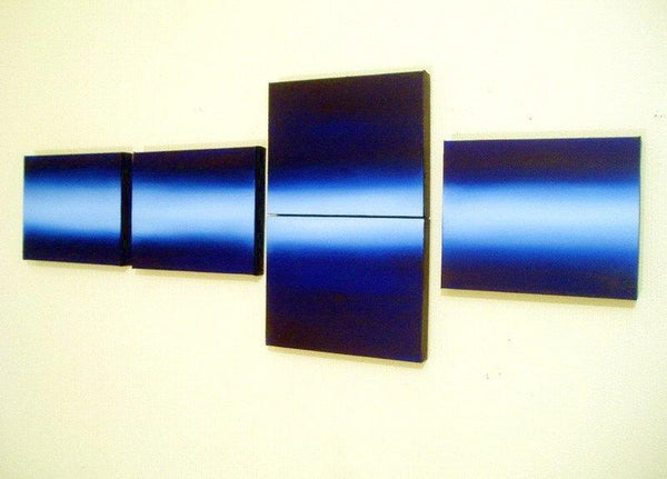 deep blue painting original abstract painting wall art wall hanging 56 x 20" canvas art 3 panel art multi panel contemporary office