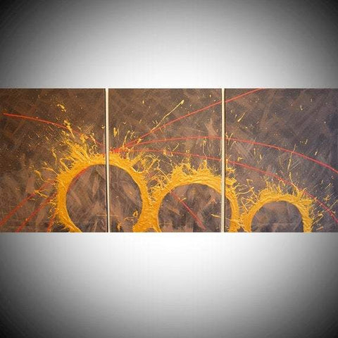 oversized metal wall art abstract paintings Dynamic Gold canvas triptych