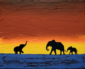elephant wall art elephants at sunset
