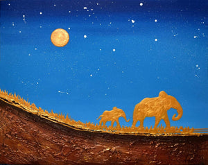 elephant wall art Golden Elephants elephant hand painted acrylic canvas
