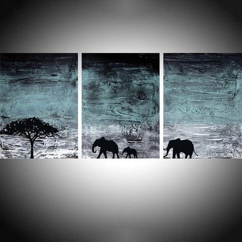 elephant wall art in Turquoise elephant hand painted acrylic canvas