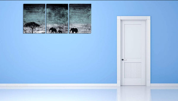 elephant wall art in Turquoise paint 4 sizes