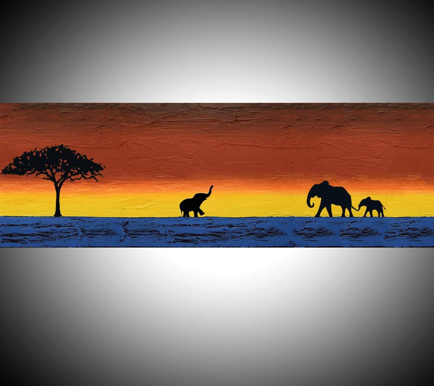 Elephants wall art "The journey home" large painting canvas