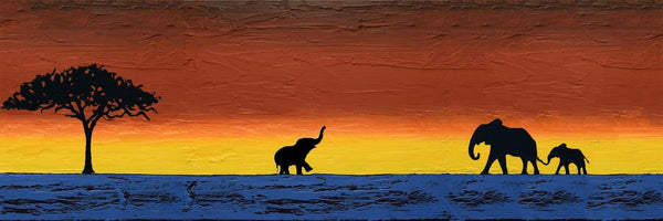 Elephants wall art "The journey home" large painting canvas