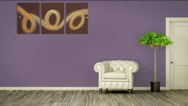 extra large triptych wall art " Rings of Gold " triptych canvas