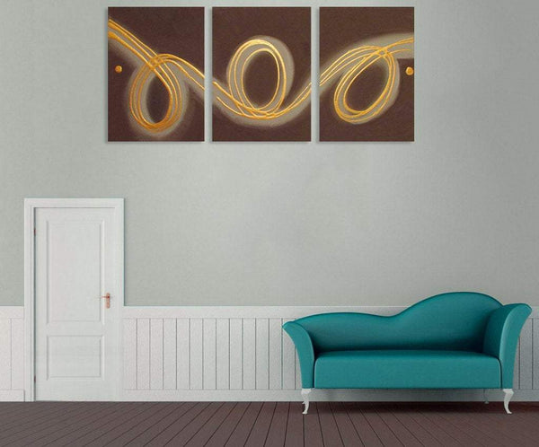 extra large triptych wall art " Rings of Gold " triptych canvas