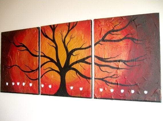 extra large triptych wall art " The Wildwood " on canvas