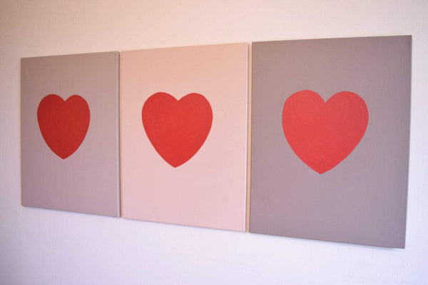 extra large wall art neutral original abstract artwork 3 panel on canvas love heart romance 48 x 20 "