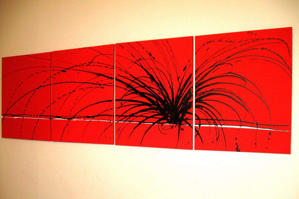 extra large wall art triptych huge triptych hanging "Red Noise" oversized art huge canvas art 4 panel three panel wall decor triptyque