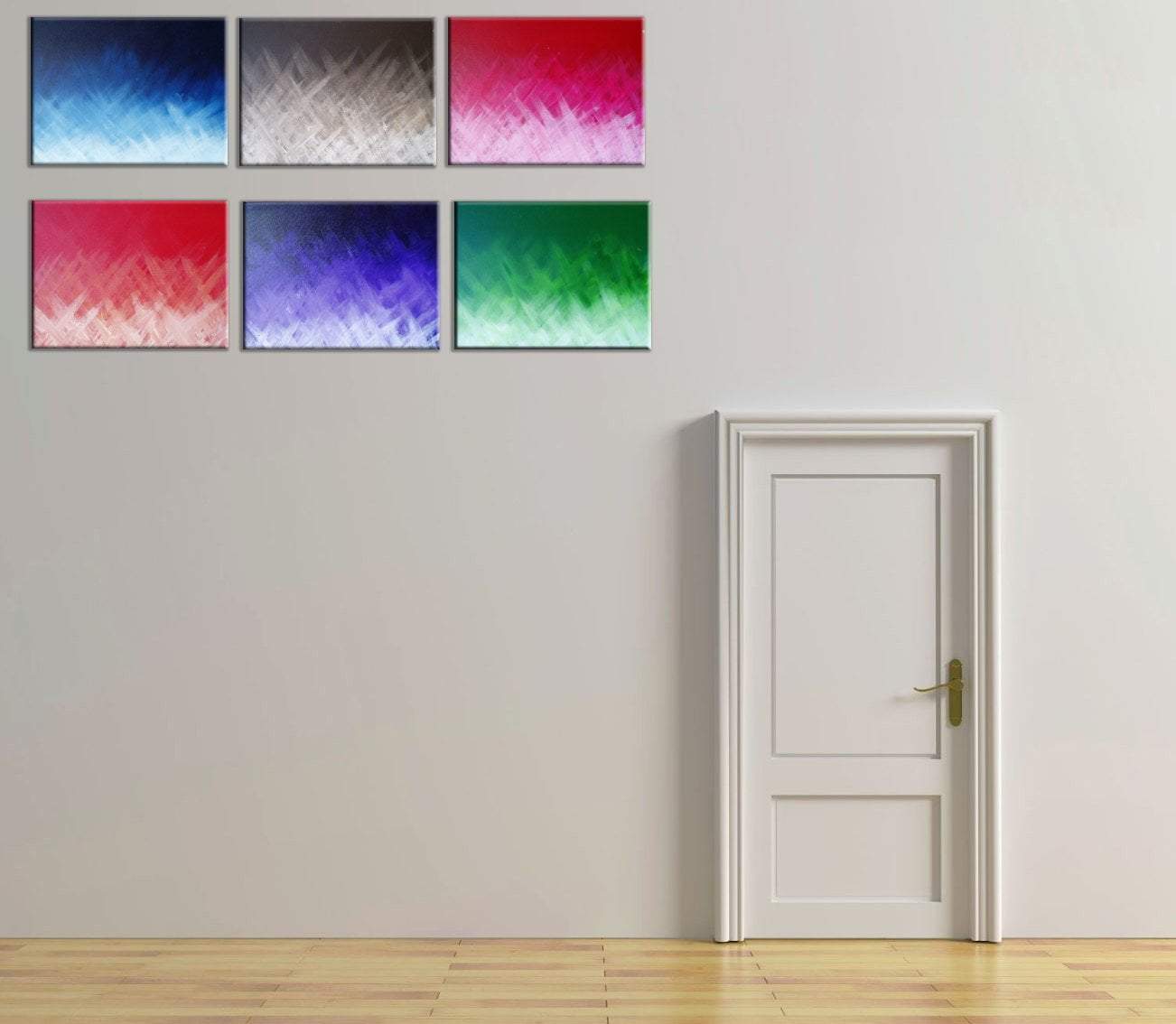 extra large wall art triptych modern 6 panel "Colors of Magic" new home gift original artwork painting on canvas 96 x 20 " 3 sizes