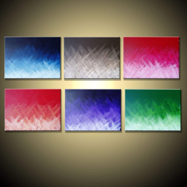 extra large wall art triptych modern 6 panel "Colors of Magic" new home gift original artwork painting on canvas 96 x 20 " 3 sizes
