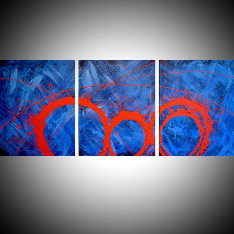 blue painting with red crimson splashes