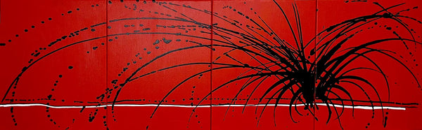 four panel painting in red and black