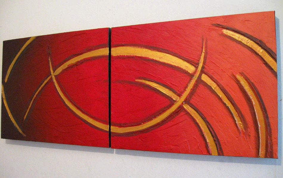 orange abstract painting , gold crescendo oversized metal wall art 