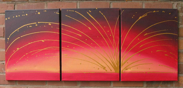 orange abstract painting Golden Fountain oversized metal wall art 48 x 20"