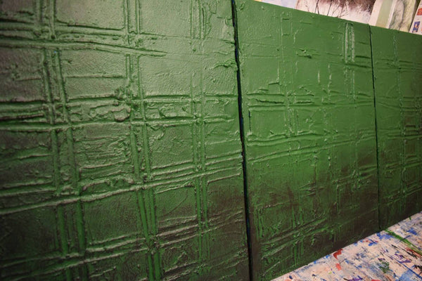Green Tones impasto 3 piece wall art abstract