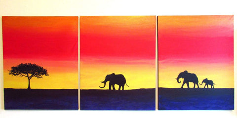 indian elephant art At Sundown elephant hand painted acrylic canvas