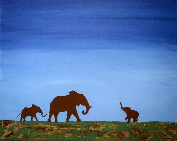 elephant wall art "Family Gathering" modern art for sale