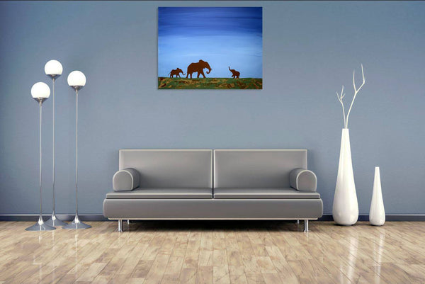 elephant wall art  "Family Gathering" modern art for sale