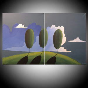 landscape Original Art by UK artist 2 panel abstract painting triptych large wall canvas office abstract paintings hanging giant 2 sizes