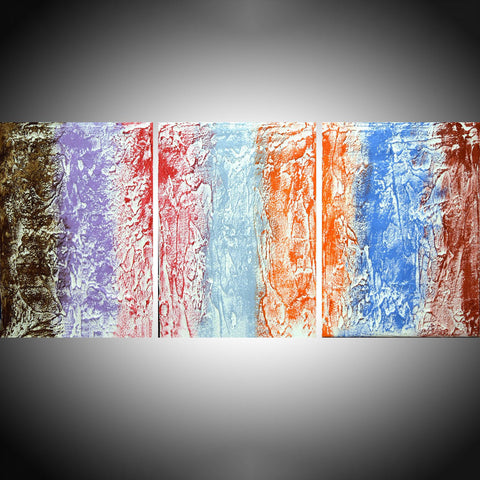 large triptych abstract for sale " Rainbow Abstraction 2 " in 3 big sizes