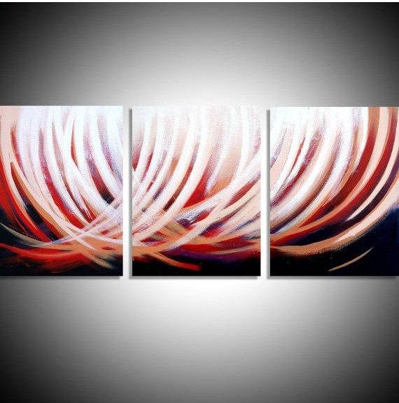 large triptych art for sale in acrylic "Crimson Tide" 3 panel