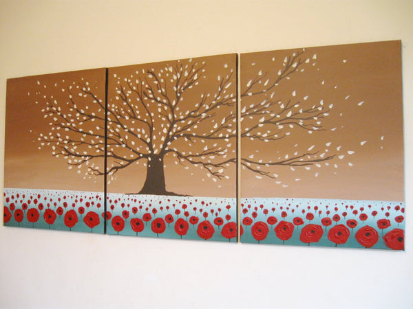 large triptych paintings " Blossom Hill " on canvas