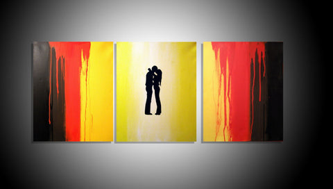 LARGE WALL romantic romance ART triptych 3 art panel canvas wall pop abstraction wedding party gift original artwork