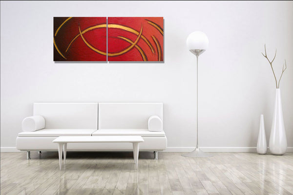 oversized metal wall art  on white wall orange abstract painting