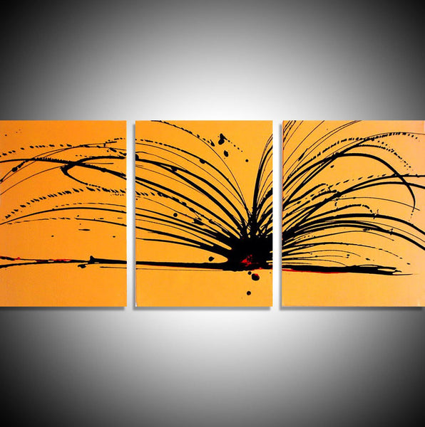 canvas  triptych painting " Buttercup Chaos " in golden yellow and black