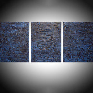 blue canvas triptych paintings for sale Deep Blue 2 on grey bg