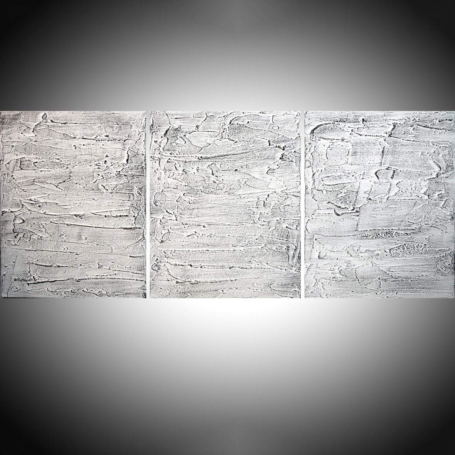 Original painting triptych extra large painting abstract canvas original artwork impasto canvas art black grey gray white Painting 20 x 48 "