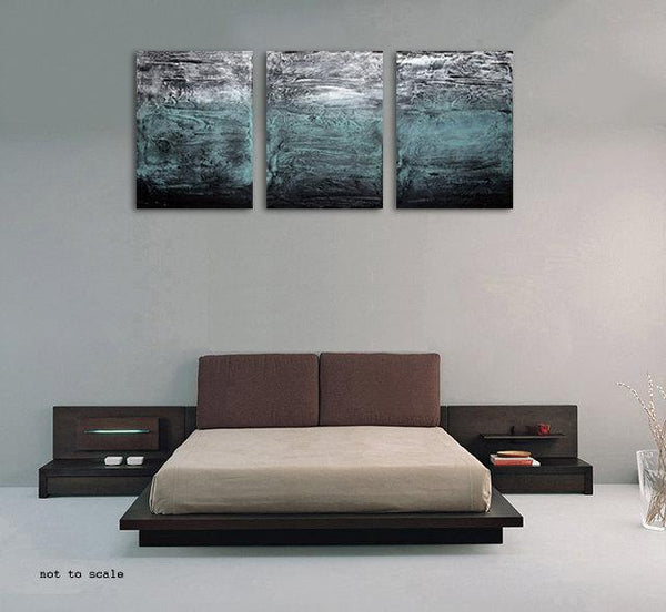 original triptych canvas" Turquoise Triptych " beautiful 3 sizes on bedroom wall 