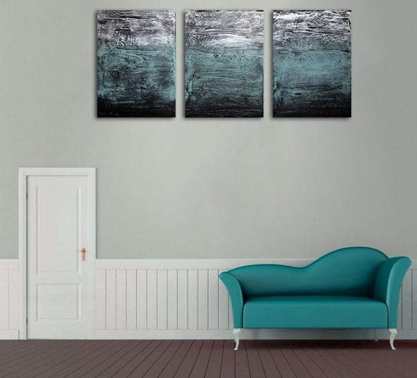 original triptych canvas" Turquoise Triptych " beautiful 3 sizes living room wall