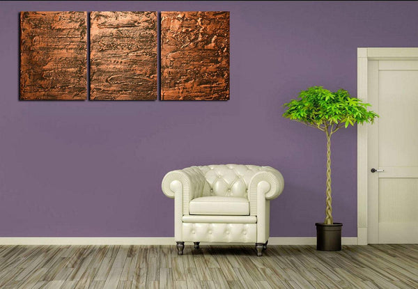 canvas triptych paintings for sale " Copper Triptych " large wall art painting