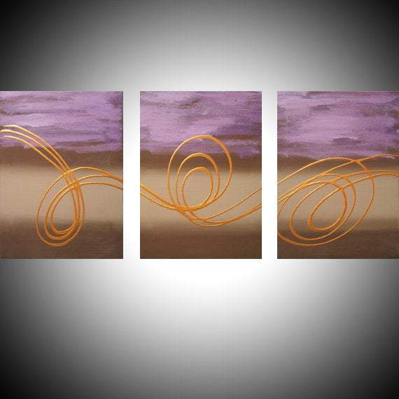 original triptych paintings for sale " Gold Horizon 2 " beautiful and elegant