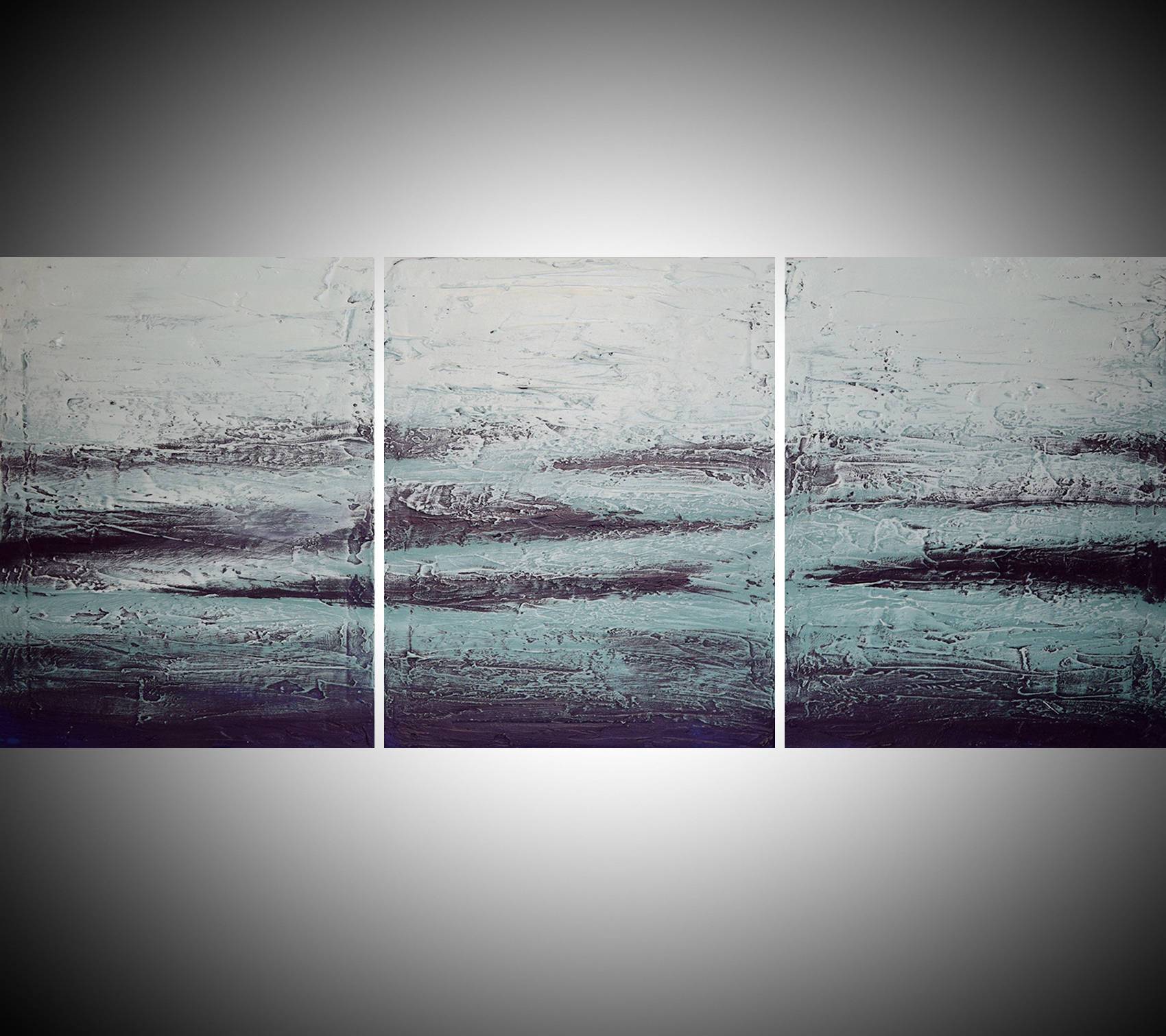 canvas triptych paintings for sale " Turquoise flats 2  " large triptych wall art
