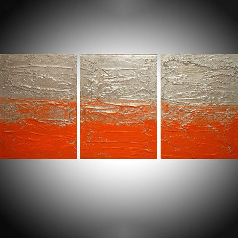  Orange abstract painting Twist large canvas wall art, in triptych style 
