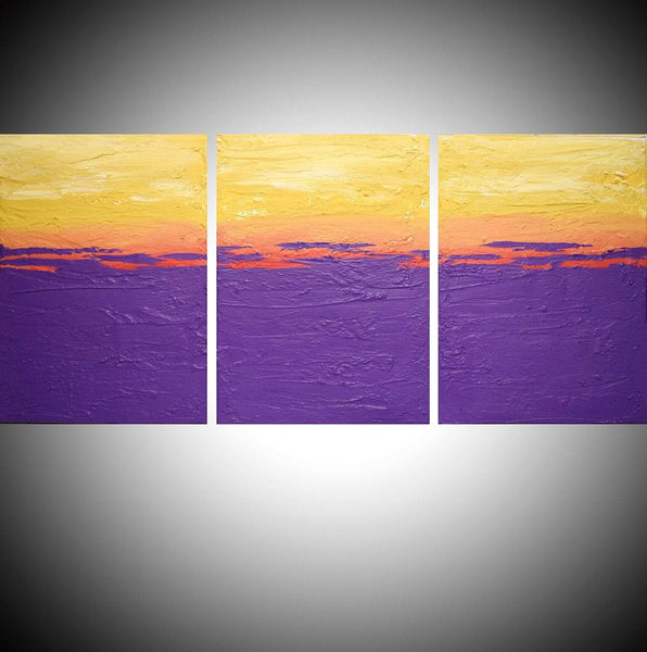 Purple Flats triptych canvas painting, large triptych wall art