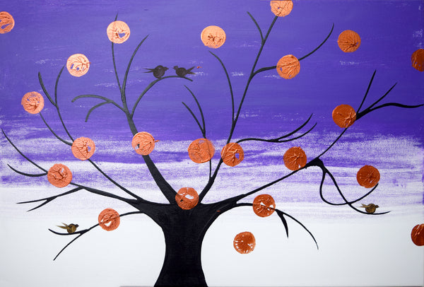 birds on a wire painting big purple art