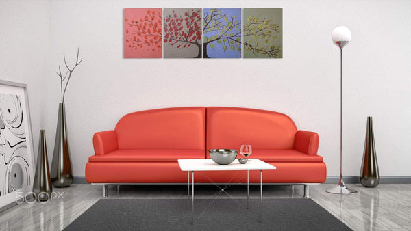 quadriptych original four panel " 365 days of happiness " tree of life painting, hand made original artwork 4 large sizes