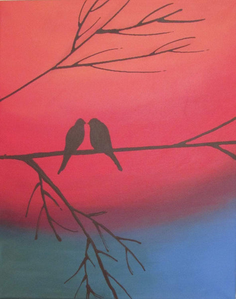 birds on a wire painting Rainbow love bird art pictures