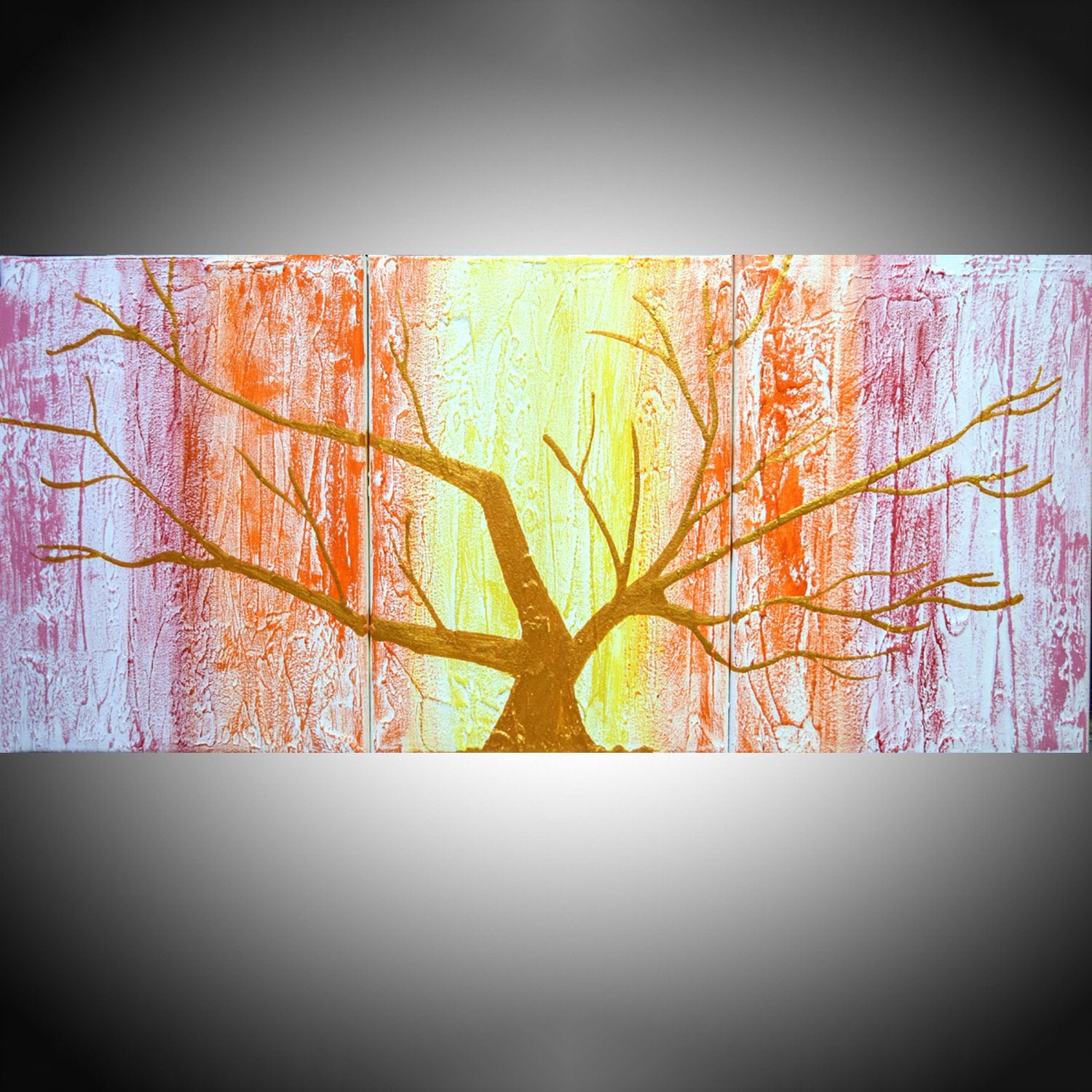 Rainbow abstract Tree paintings canvas triptych