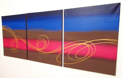 red horizon triptch canvas painting large wall art