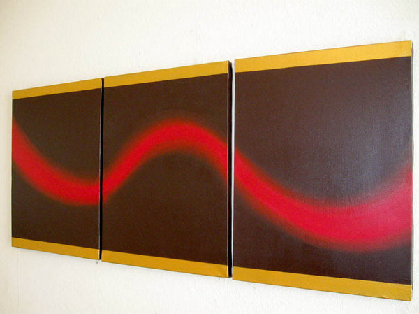 Red Wave oversized metal wall art on white wall 
